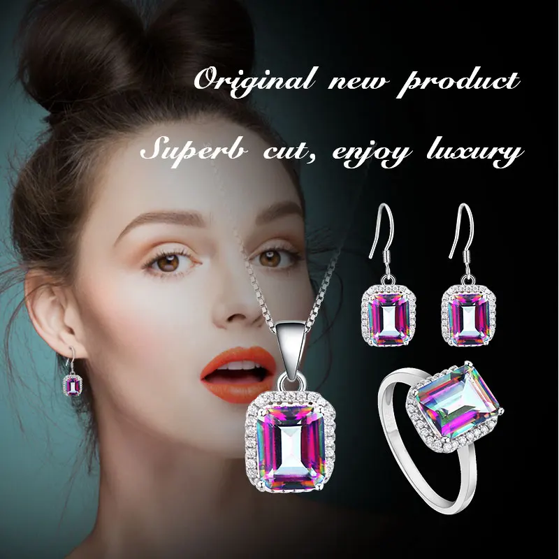 Женское колье из серебра 925 пробы с радужным Мистик топазом|nymph jewelry|party party partyparty