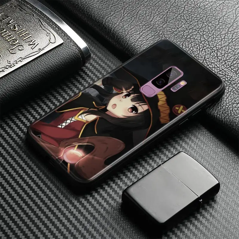 Megumin Konosuba аниме закаленное стекло Мягкий силиконовый чехол для телефона оболочка Крышка для samsung Galaxy S8 S9 S10e S10 Note 8 9 10 Plus
