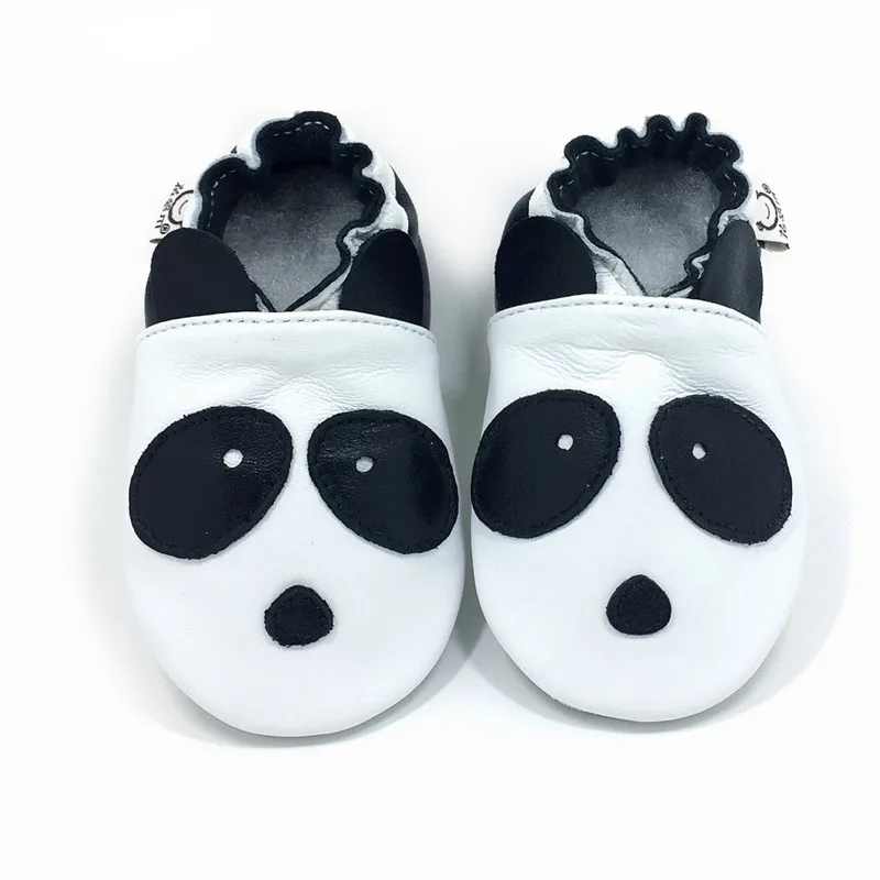 panda Мультяшный узор из натуральной кожи мокасины для новорожденного Младенческая малышка девочка мальчик первые ходунки мягкая подошва Нескользящие Prewalkers - Цвет: panda