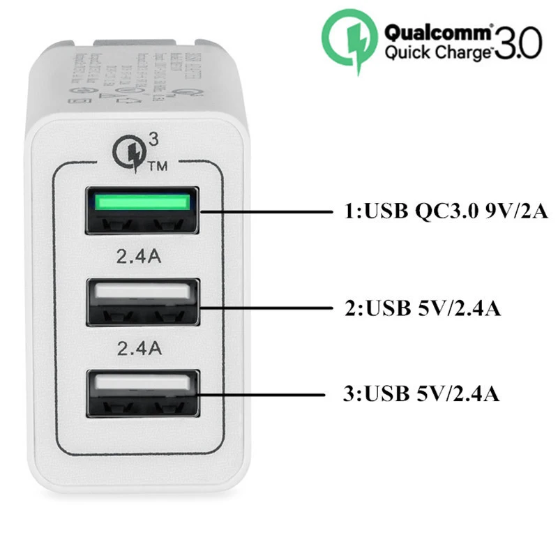 10 шт. QC3.0 быстрой зарядки электроники с разъемами стандартов США штекер 3 порта