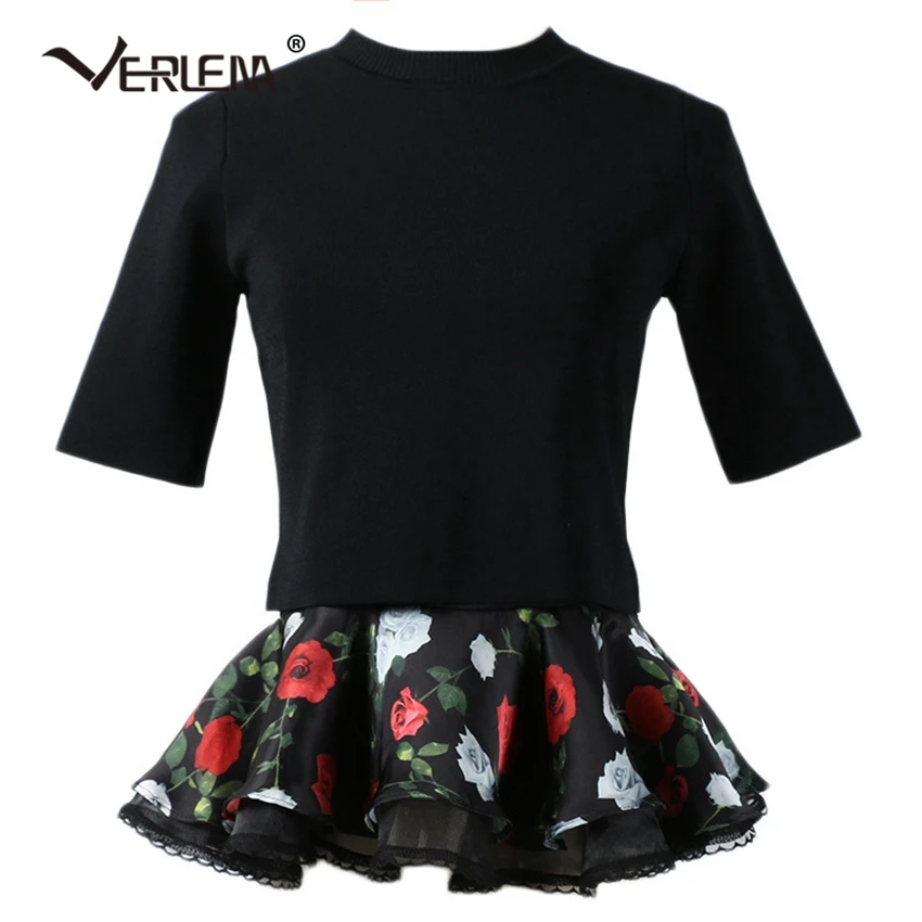 Verlena 2019 женский костюм из двух предметов черный свитер с коротким рукавом пуловер