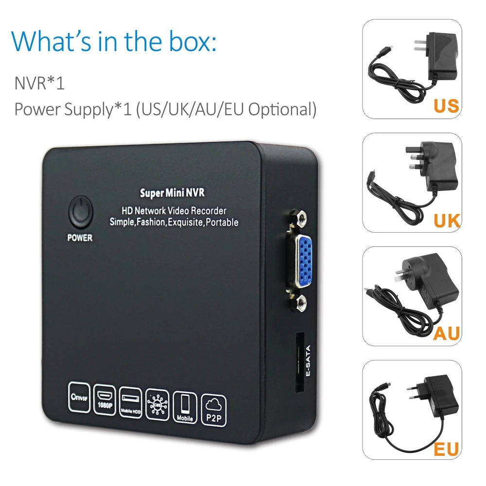 AEEYE Palm Размеры 9CH 1080 P H.264 H.265 сверхкомпактный сетевой видеорегистратор для 2MP Onvif ip