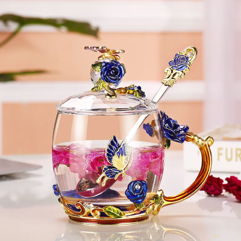 blue S L 320ml JOUDOO 320 мл/350 мл цветная эмалированная стеклянная кофейная кружки чашки для чая и кружки термостойкие очки Вода домашняя посуда для напитков подарок для влюбленных 35 - Цвет: blue S L 320ml
