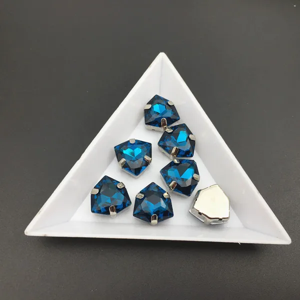 blue zircon Толстый треугольник Пришить камень стекло кристалл с когтями установка 12 мм пришить-на белый K коготь стразы для платья костюм - Цвет: blue zircon
