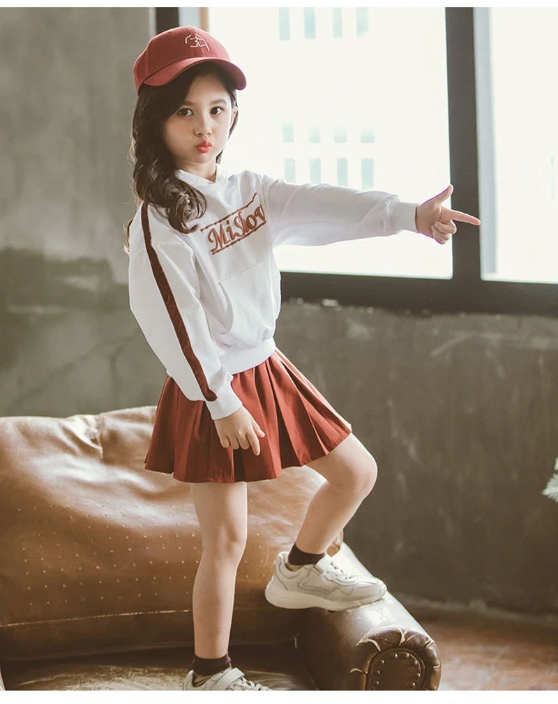 Autumn Clothes For Teenage Girls Of 8 Years Old Teen Clothing Set Skirts Girls Hoodies Kids Sweatshirt Cotton+Pleated Skirt Tide