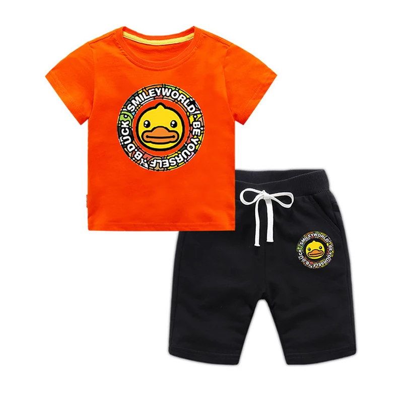 

2019 new sports suit children summer boys and girls set cotton cartoon duck short-sleeved T-shirt + shorts children's clothing