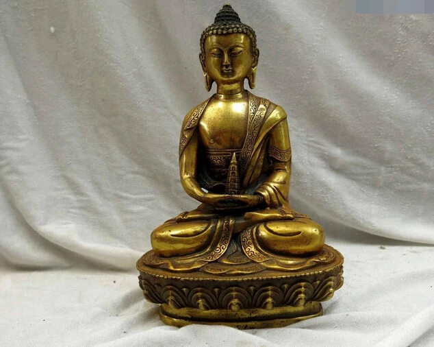 8 &quotКитай золоченой бронзы резные поддержка из-под пагода Скульптура будды