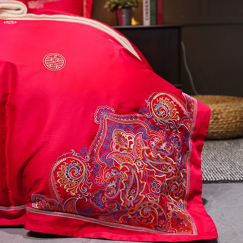 4 шт. Цельный хлопок вышивка Свадебный Роскошный Королевский Комплект