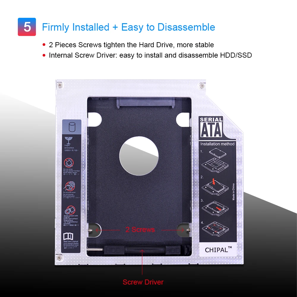 CHIPAL Магниевый сплав 2nd HDD Caddy 12,7 мм SATA 3,0 для 2,5 дюймовый SSD чехол Корпус жесткого диска для ноутбука CD rom DVD-rom Optibay