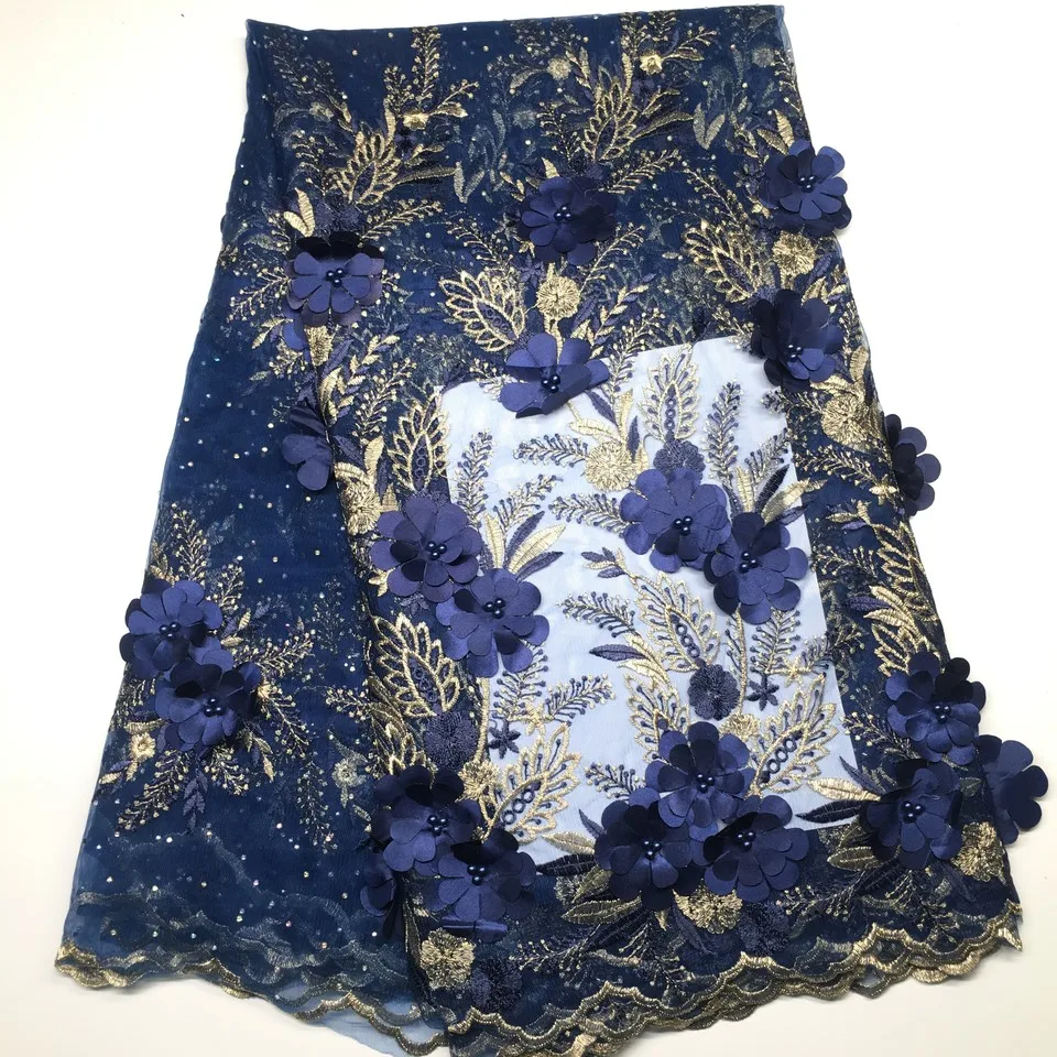 

2018 Embroidery Mesh TulLe Lace Fabric 5yards Flower Pattern Beaded African Lace Fabrics Wholesale for Wedding Party ALC-Z016