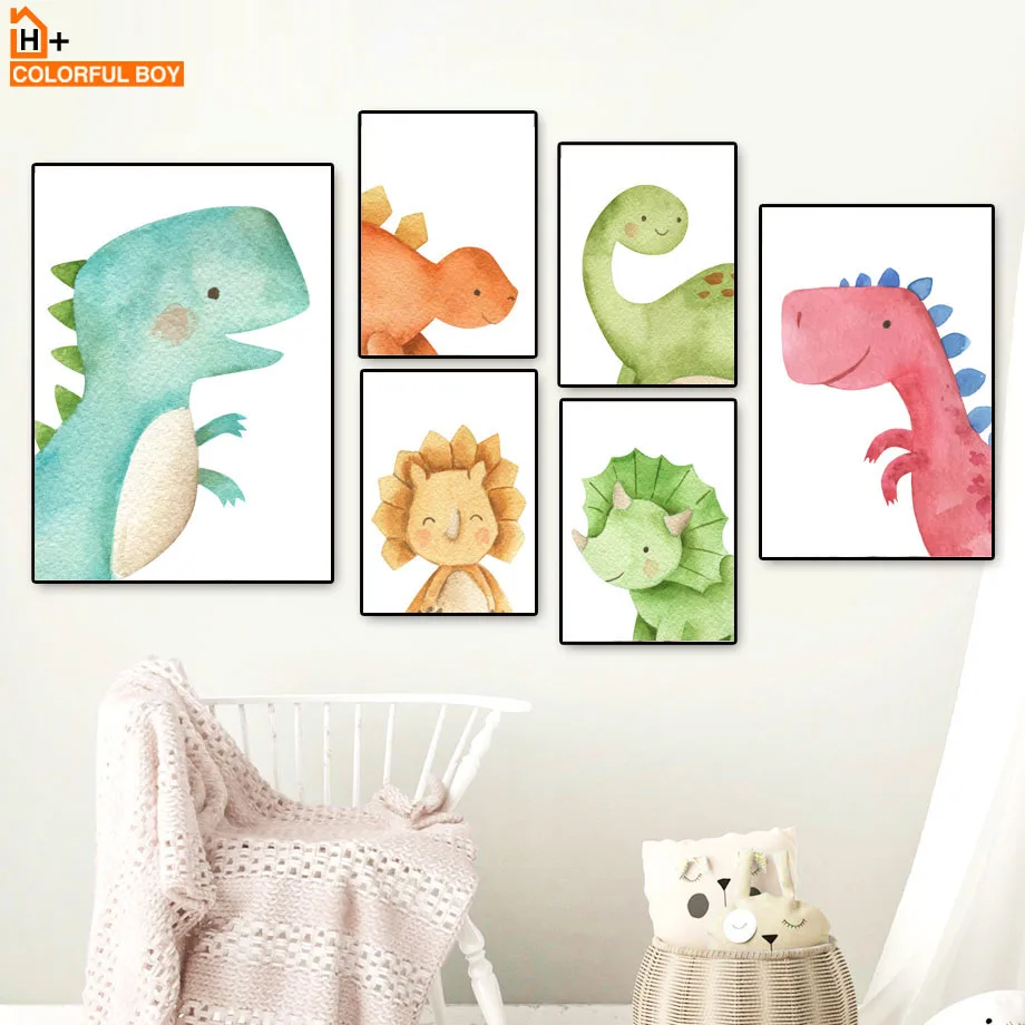 

Wall Art Canvas Painting Cute Dinosaur Baby Nursery Cartoon Nordic Posters And Prints Wall Pictures For Kids Room Boy Decor