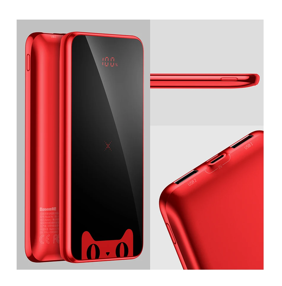 Baseus Tmall Cat 10000 мАч портативное Qi Беспроводное зарядное устройство, внешний аккумулятор для iPhone 11 Pro Max Xiaomi Mi 9