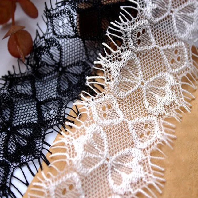 

12M/Lot Eyelash Lace Fabric 4cm width DIY Decorative High Quality Soft Off White Nylon Eyelash Lace Trim Wedding Dress Fabric