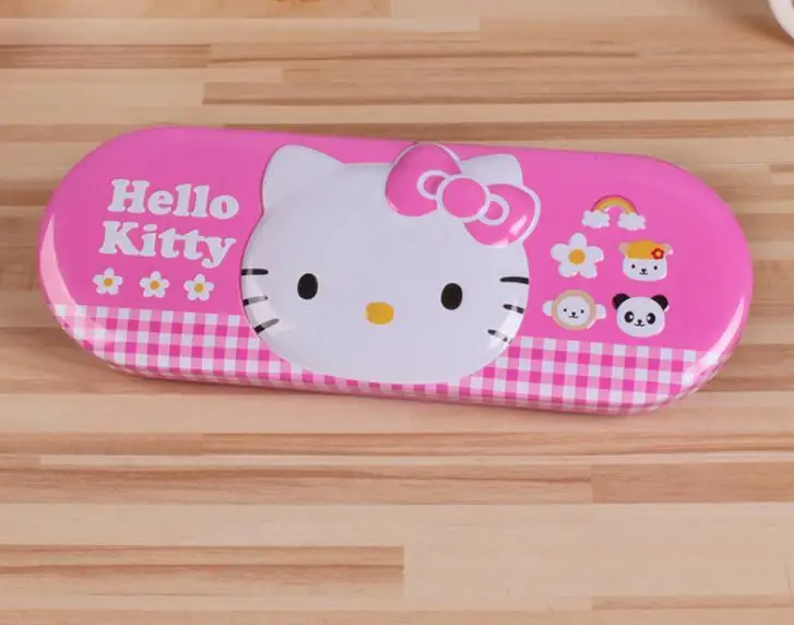 Розовый kawaii рисунок «Hello kitty» двойной слой металлический пенал доя карандашей, пенал Чехол офисные школьные принадлежности, блокноты в KT с кошкой для пишущих принадлежностей для хранения Карандаш Чехол s Детский подарок - Цвет: Белый