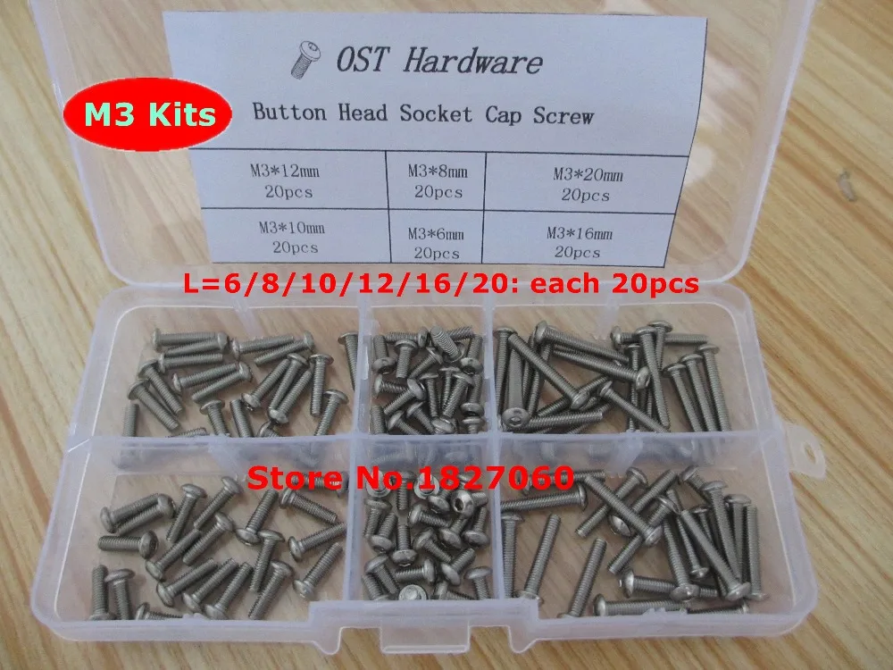 120pcs M3 Screw Kits ISO7380 Allen Bolts Button Head Hex Socket Cap Screws Assortment Kit M3*6/8/10/12/16/20mm | Обустройство дома