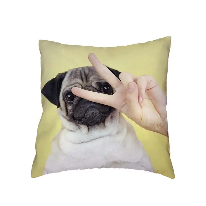 

Variety Of Pugs Animal Expressions Gestures Pattern Cushion Cover French Bulldog Family Living Room Sofa Decorative Pillowcase