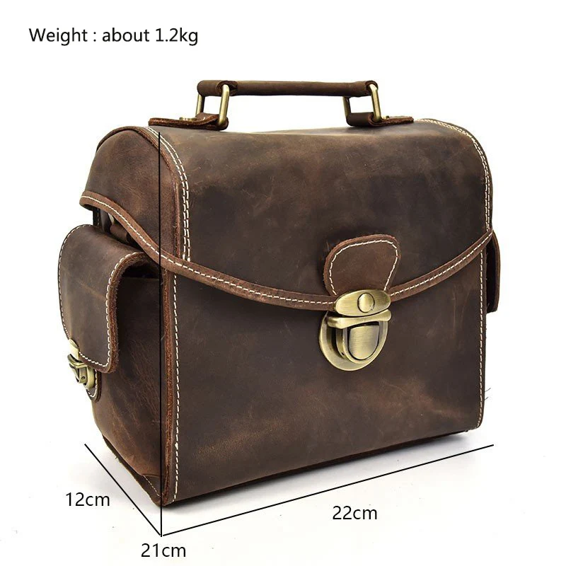 Luufan 2021 Hot Sale Real Leather Retro Vintage Design Men'sTravel SLR DSLR Camera Bag  Dark Brown Shoulder Messenger Bag