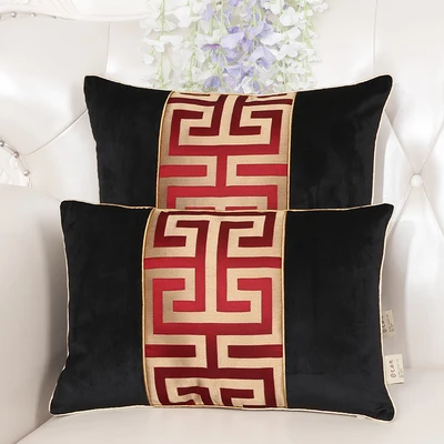 black with red Лоскутные геометрические китайские шелковые чехлы для подушек, чехлы для диванов и стульев, домашние декоративные подушки, роскошный Поясничный чехол для подушек - Цвет: black with red
