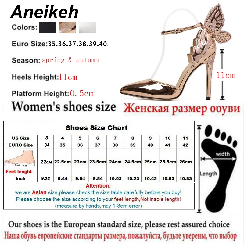 Aneikeh/модные женские туфли-лодочки на ремешке с бабочкой; пикантные женские вечерние туфли с острым носком на высоком каблуке; Размеры 35-40