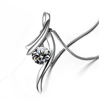 elegant wedding necklaces jewelry 925 sterling silver asymmetry wishbone with cubic zirconia stone pendant necklace