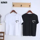 Женская футболка с коротким рукавом LUSLOS, черно-белая футболка с принтом сердца и круглым вырезом, модная футболка размера плюс в стиле Харадзюку, лето