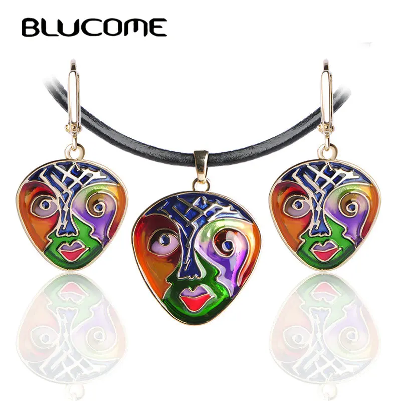 Женский набор украшений Blucome из серег и ожерелий в форме маски с эмалированной