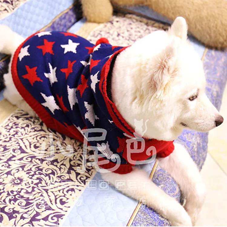 Вязаный свитер в полоску со звездой большой собачкой кошкой вязаная одежда