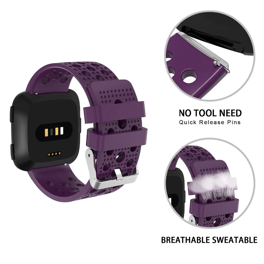 Браслет для Fitbit Versa силиконовый регулируемый спортивный браслет дышащий ремешок для часов с отверстиями для воздуха для Fitbit Versa