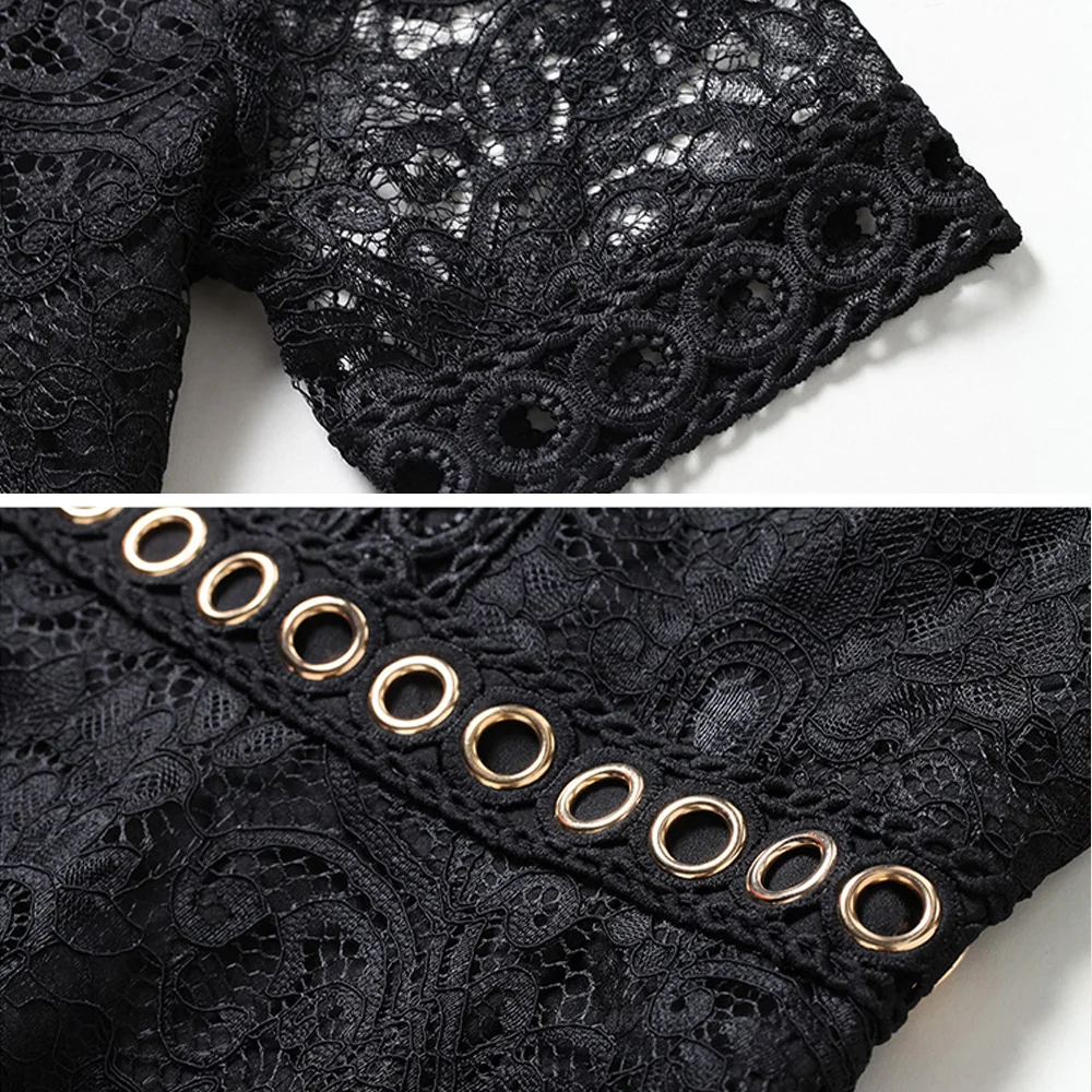 Женское элегантное черное кружевное платье летнее женское ТРАПЕЦИЕВИДНОЕ