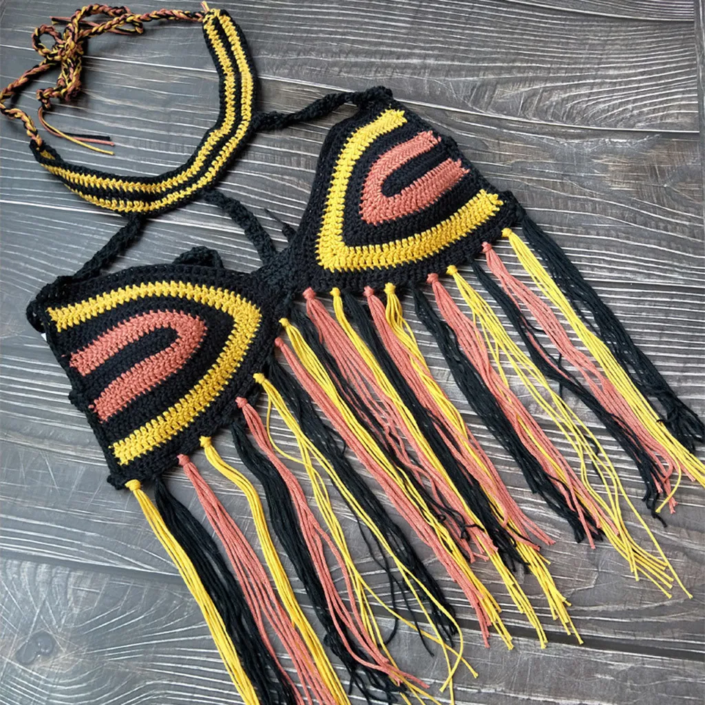 Для женщин бюстгальтер с рисунком цветов Ленточки пляжная одежда крючком