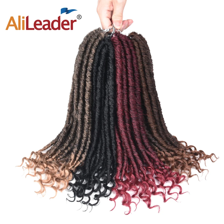 

Alileader Natural Black Crochet Goddess Faux Locs Curly Hair Extensions With Ends Ombre Synthetic Braiding Hair Braids