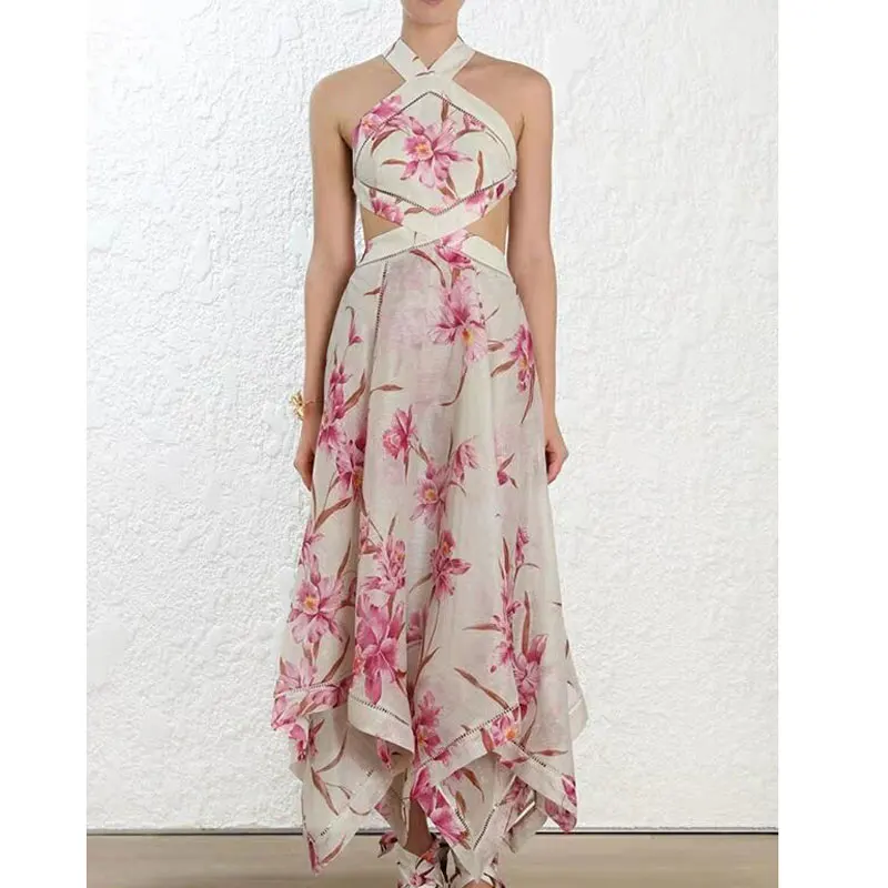 Летнее пляжное платье Boho для отдыха женское сексуальное длинное платье с открытой спиной и цветочным принтом vestido