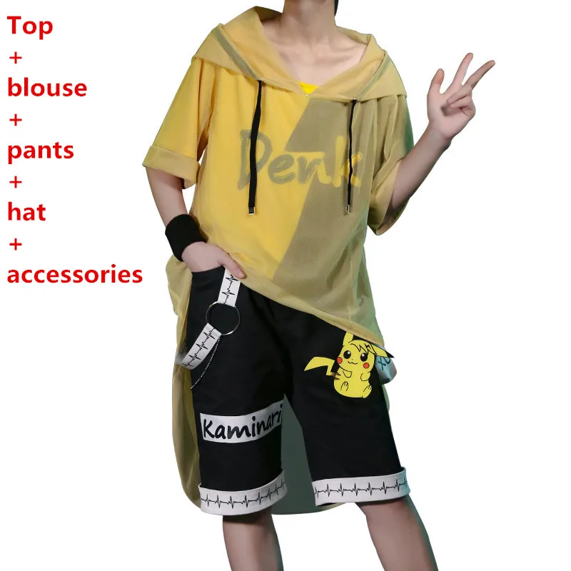 full set Boku No Hero Academy Kaminari Denki рубашка костюм Косплей My Hero Academy пальто брюки шляпа полный комплект парики для мужчин девочек мальчиков одежда - Цвет: full set