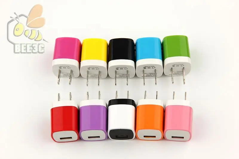 Colorful 1A US Plug AC Power Adapter Square type Home Wall charger single port USB Charger for iPhone 4 5 6 10 colors 500 pcs/L |