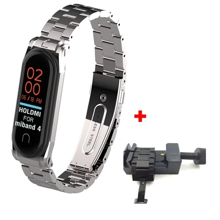 Sliver with tool Металлический ремешок из нержавеющей стали для Xiaomi mi Band 4 браслет mi Band 4 ремешок для mi Band 4 аксессуары браслет mi Band 4 - Цвет: Sliver with tool