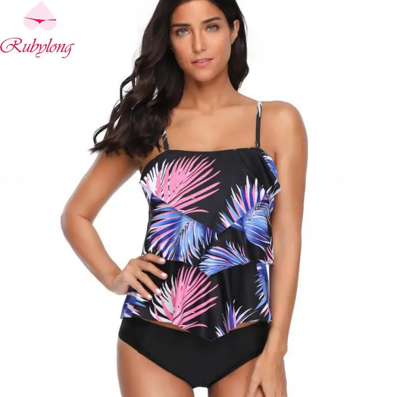 Rubylong Swimwear New Two Piece Swimsuit Women Strap Tankini Set Vintage Bathing Suit Beach Wear Push Up Monokini Swim | Спорт и