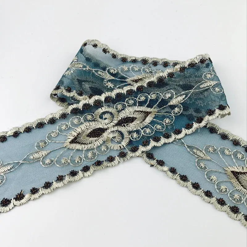 Ширина 7 см/2 76 ''новейшая сеточка французское кружево Синяя вышивка блестящая