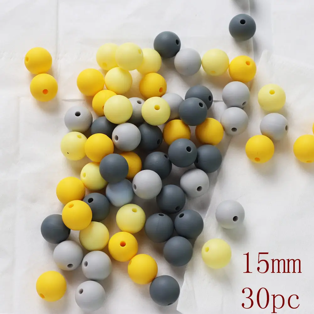 TYRY.HU 30pc Silicone Beads 15mm Pastel Yellow Teether Bead DIY Chew Necklace Charms Pacifier Clip Bead - Цвет: A30