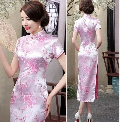 Plum Pink Церемониальные платья Cheongsam длинная консультация клиентская служба двери отеля Добро пожаловать работа Восточный одежда церемониальный халат Longue Femme - Цвет: Plum Pink