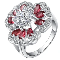 top cz big flower rings hot sale silver color red crystal blue oval opals rings women bridal engagement ring jewellery
