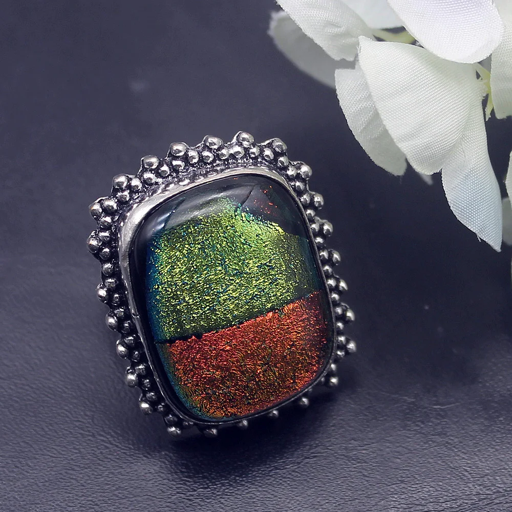 Hermosa Amazing Vintage Dichroic Glass Romantic Band Ring Size 8.5 A66 Free Shipping | Украшения и аксессуары