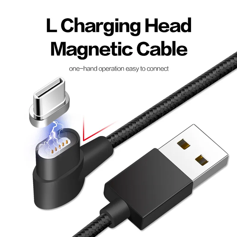 1 м 90 градусов Магнитный кабель Тип C USB для быстрой зарядки данных магнит зарядное