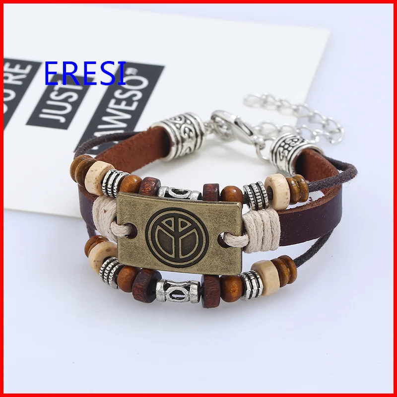 Прямая поставка модная подвеска &quotзнак мира&quot браслет ретро кожаный для мужчин