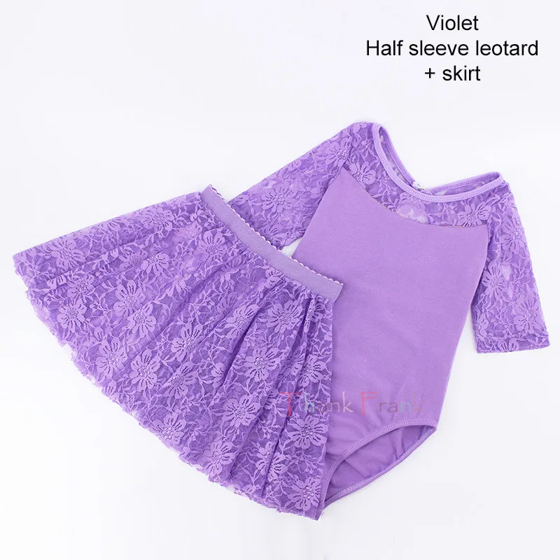 Violet half sleeve Тренировочная одежда для занятий гимнастикой для Балетное платье для девочек детское кружевное трико, платье-пачка танцевальная одежда костюмы балетное трико юбки балерины, одежда - Цвет: Violet half sleeve