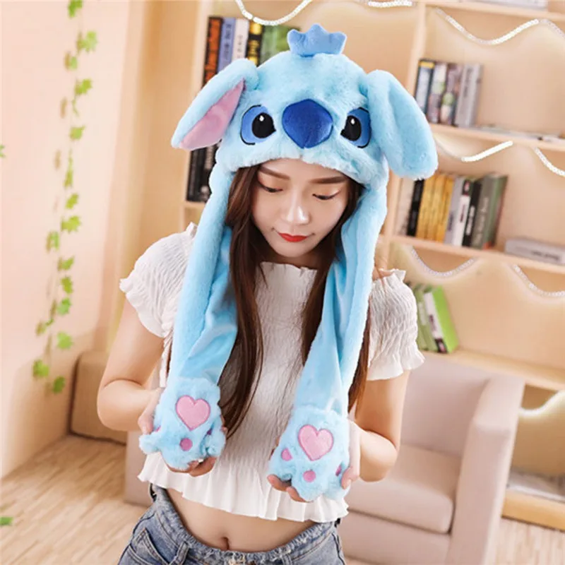 Stitch Модная подвижная шапка с заячьими ушками, плюшевая Милая шапка с заячьими ушами, передвижная подушка безопасности, магнитная шапка, плюшевый подарок, светодиодный подвижный светильник - Цвет: Stitch