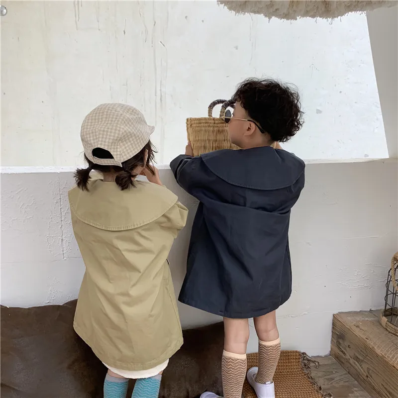Детская одежда осень, ветровка с лацканами для мальчиков и девочек детское повседневное длинное хлопковое пальто с длинными рукавами детская одежда