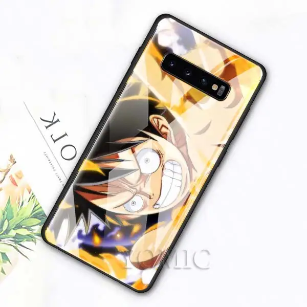 009 Чехол из закаленного стекла для samsung Galaxy S10e S10 S8 S9 Plus Note 9 10 A50 A70, чехол для телефона с Аниме one piece Luffy Zoro, роскошное стекло - Цвет: 009