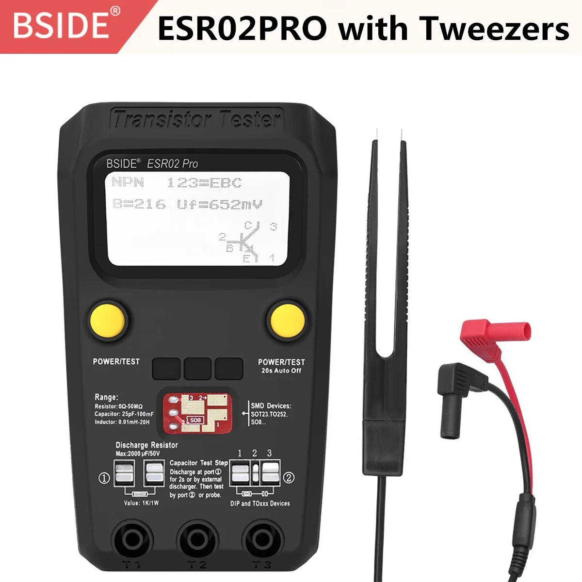 ESR02PRO-BLACK-Twz BSIDE ESR02PRO Цифровой транзистор SMD компоненты тест мультиметр Емкость Диод Триод индуктивность мультиметр ESR тест er - Цвет: ESR02PRO-BLACK-Twz