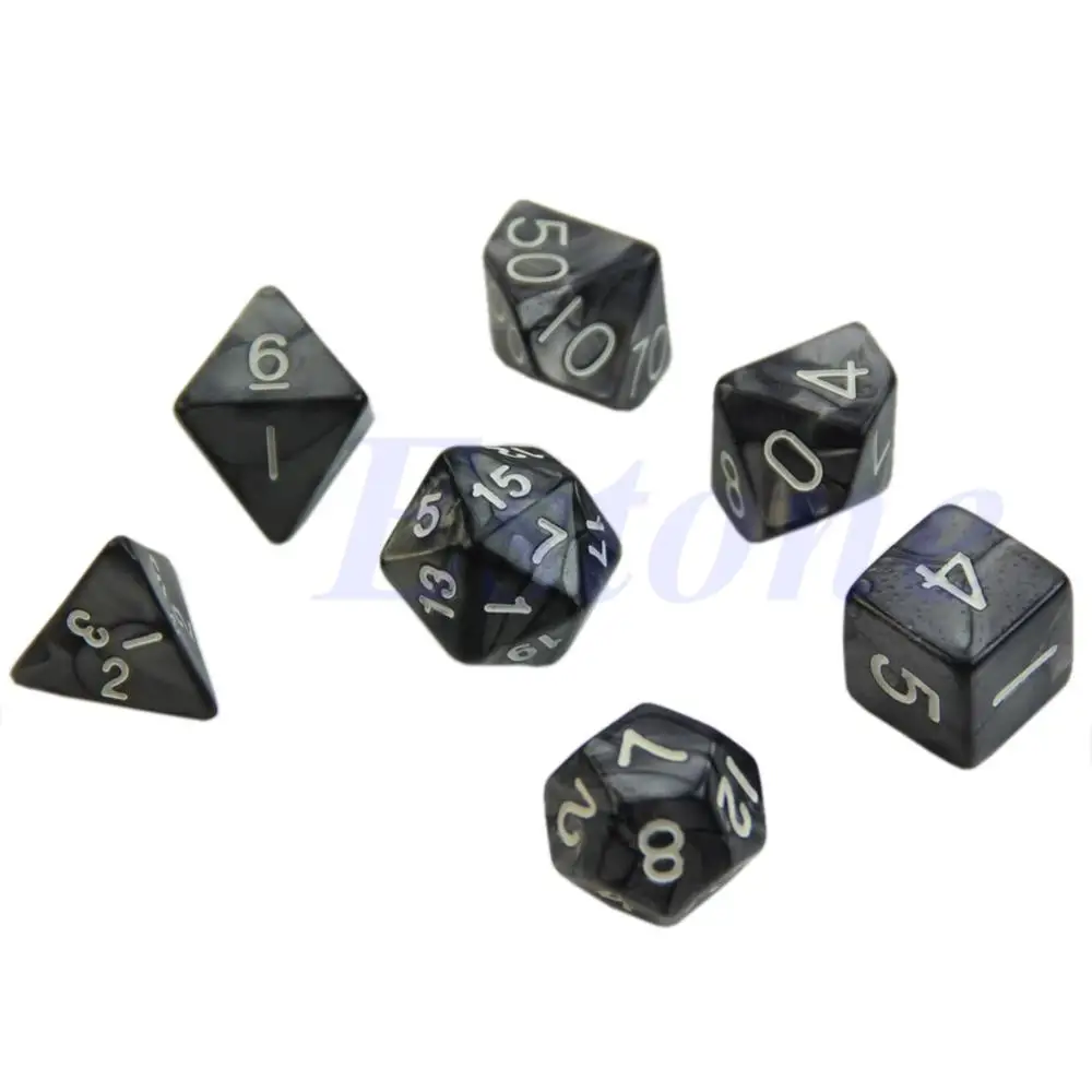 Акриловые черные игральные кости 7x D4 D6 D8 D10 D12 D20 подземелья и дракон D & ролевая