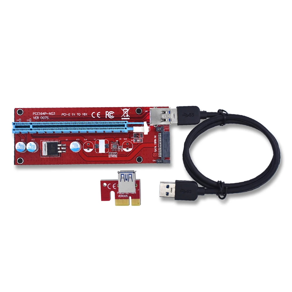 TISHRIC VER007S PCI Express PCIE E Riser Card 007S 1x к 16x удлинитель USB 3 0 кабель 15Pin SATA для BTC ETH майнинга|1x